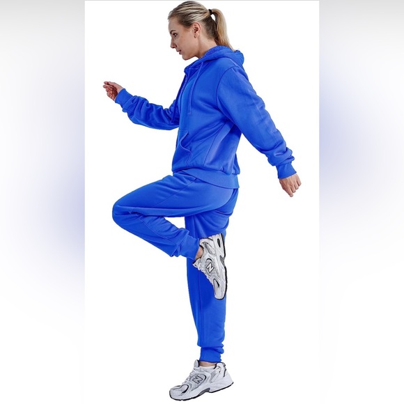 2 Piece Tracksuit Sherpa Fleece Lined Zip Up Hoodie & Joggers Royal Blue, NEW - Picture 6 of 11